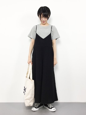 「DISCOAT（ディスコート）のアイテム（サロペット/オーバーオール）」を使った、まるさん（レディース・161cm）の夏コーディネート
