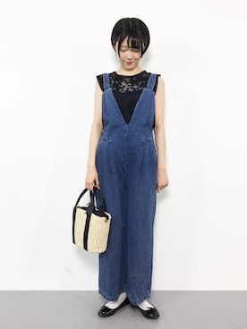 「coca（coca）（コカ）のアイテム（サロペット/オーバーオール）」を使った、まるさん（レディース・161cm）の夏コーディネート
