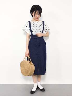 「SVEC（シュベック）のアイテム（かごバッグ）」を使った、まるさん（レディース・161cm）の夏コーディネート