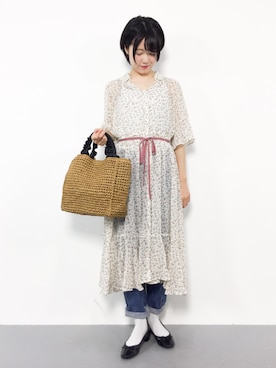 「OLIVE des OLIVE（オリーブデオリーブ）のアイテム（シャツワンピース）」を使った、まるさん（レディース・161cm）の夏コーディネート