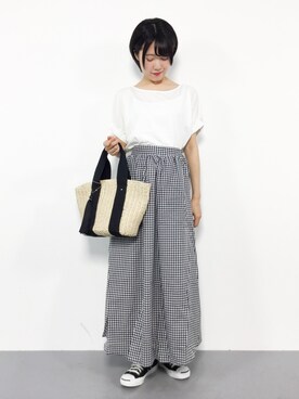 「ISOOK（アイスー）のアイテム（スカート）」を使った、まるさん（レディース・161cm）の夏コーディネート