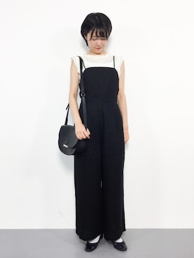 「シャーリング」｜「アイテム（オールインワン・サロペット）」を使った、まるさん（レディース・161cm）の夏コーディネート