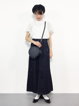 「SEVENDAYS=SUNDAY（セブンデイズサンデイ）のアイテム（デニムスカート）」を使った、まるさん（レディース・161cm）の夏コーディネート