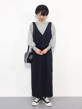 「カシュクール」｜「アイテム（つなぎ/オールインワン）」を使った、まるさん（レディース・161cm）の秋コーディネート
