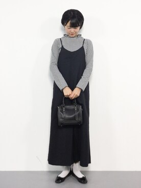 「フリルネック」｜「アイテム（サロペット/オーバーオール）」を使った、まるさん（レディース・161cm）の秋コーディネート