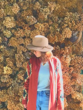 「AZUL by moussy（アズールバイマウジー）のアイテム（ハット、ベージュ系）」を使った、yuさん（レディース・161cm）の夏コーディネート