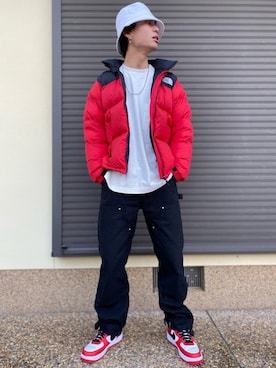 「アイテム（ダウンジャケット/コート、レッド系）」を使った、keiya ohnishiさん（メンズ・179cm）の冬コーディネート