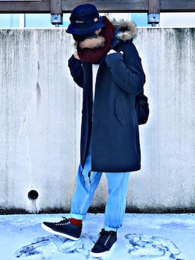 「スヌード」｜「アイテム（モッズコート）」を使った、t@ka.さん（メンズ・175cm）の冬コーディネート