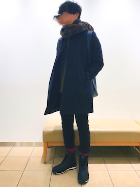 「アイテム（ストール/ショール、ブラウン系）」を使った、t@ka.さん（メンズ・175cm）の冬コーディネート
