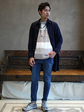 「BEAMS LIGHTS」｜「アイテム（ステンカラーコート）」を使った、mizutaniさん（メンズ・178cm）の冬コーディネート