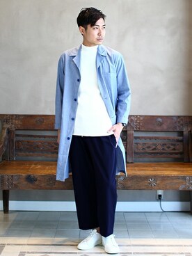 「ショップコート」｜「アイテム（ステンカラーコート）」を使った、mizutaniさん（メンズ・178cm）の春コーディネート