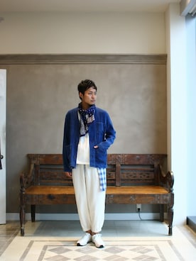 「MANUAL ALPHABET（マニュアル アルファベット）のアイテム（シューズ）」を使った、mizutaniさん（メンズ・178cm）の夏コーディネート