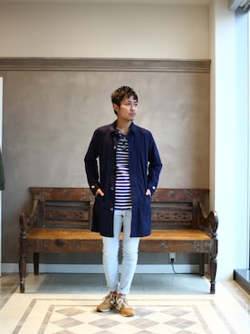 「NEWBALANCE」｜「アイテム（ステンカラーコート）」を使った、mizutaniさん（メンズ・178cm）の夏コーディネート