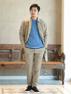 「BEAMS LIGHTS」｜「アイテム（ステンカラーコート）」を使った、mizutaniさん（メンズ・178cm）の春コーディネート