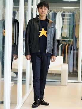 「スター」｜「アイテム（ライダースジャケット）」を使った、mizutaniさん（メンズ・178cm）の夏コーディネート