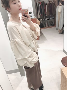 「mystic（ミスティック）の袖タックボリュームブラウス（シャツ/ブラウス）」を使った、🐻みみみみさん（レディース・152cm）の秋コーディネート