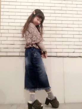 「SPINNS（スピンズ）のアイテム（デニムスカート）」を使った、きゃま@ANDYOUさん（レディース・146cm）の春コーディネート