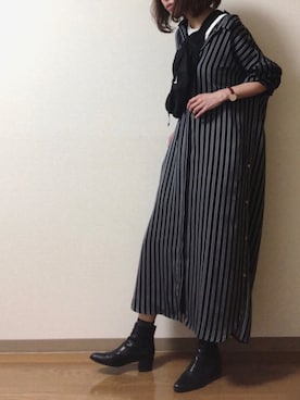 「STUDIOUS（ステュディオス）のアイテム（シャツワンピース）」を使った、dxさん（レディース・162cm）の秋コーディネート