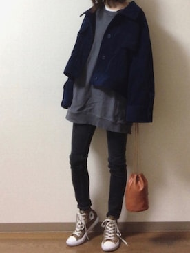「FREAK'S STORE（フリークスストア）のヴィンテージ クルーネックスウェット                   （スウェット、グレー系）」を使った、dxさん（レディース・163cm）の秋コーディネート