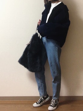 「ZARA（ザラ）のアイテム（ジャケット/アウター、ブルー系）」を使った、dxさん（レディース・163cm）の秋コーディネート