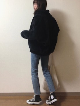 「ZARA（ザラ）のアイテム（ブルゾン、ブラック系）」を使った、dxさん（レディース・163cm）の秋コーディネート