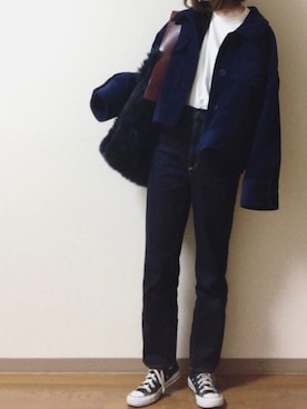 「ZARA（ザラ）のアイテム（ジャケット/アウター、ブルー系）」を使った、dxさん（レディース・163cm）の秋コーディネート