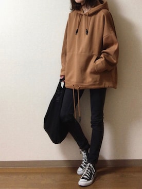 「ZARA（ザラ）のアイテム（パーカー、ブラウン系）」を使った、dxさん（レディース・163cm）の秋コーディネート