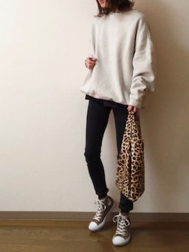 「FREAK'S STORE（フリークスストア）のWEB限定 12oz ヘビーウェイト スーパービッグシルエット クルーネックスウェット/トレーナー（スウェット、グレー系）」を使った、dxさん（レディース・163cm）の冬コーディネート