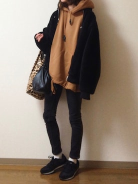 「ZARA（ザラ）のアイテム（パーカー、ブラウン系）」を使った、dxさん（レディース・163cm）の冬コーディネート