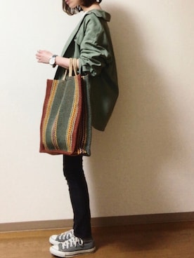 「JOURNAL STANDARD（ジャーナルスタンダード）のソフトバックサテン ユーティリティシャツ#（シャツ/ブラウス、グリーン系）」を使った、dxさん（レディース・163cm）の春コーディネート