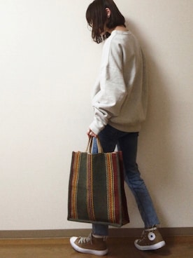 「FREAK'S STORE（フリークスストア）のWEB限定 12oz ヘビーウェイト スーパービッグシルエット クルーネックスウェット/トレーナー（スウェット、グレー系）」を使った、dxさん（レディース・163cm）の春コーディネート