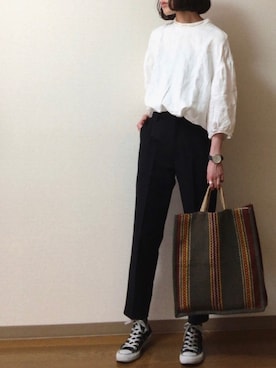 「ZARA（ザラ）のアイテム（シャツ/ブラウス、ホワイト系）」を使った、dxさん（レディース・163cm）の春コーディネート