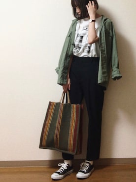 「BEAUTY&YOUTH UNITED ARROWS（ビューティーアンドユースユナイテッドアローズ）のアイテム（Tシャツ/カットソー、ホワイト系）」を使った、dxさん（レディース・163cm）の夏コーディネート