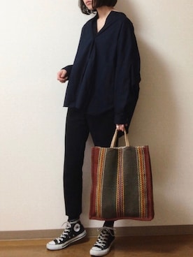 「H&M（エイチ・アンド・エム）のアイテム（スラックス、ブラック系）」を使った、dxさん（レディース・163cm）の夏コーディネート