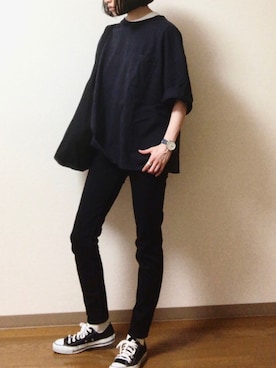 「URBAN RESEARCH DOORS（アーバンリサーチドアーズ）のアイテム（Tシャツ/カットソー、ブラック系）」を使った、dxさん（レディース・163cm）の夏コーディネート