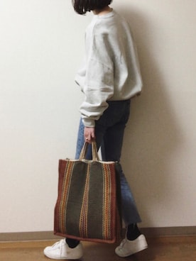 「FREAK'S STORE（フリークスストア）のWEB限定 12oz ヘビーウェイト スーパービッグシルエット クルーネックスウェット/トレーナー（スウェット、グレー系）」を使った、dxさん（レディース・163cm）の秋コーディネート