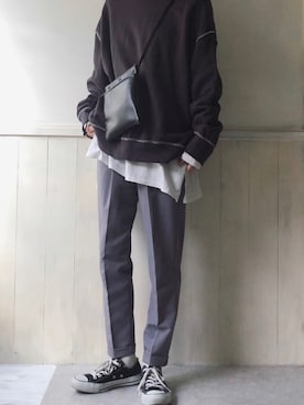 「URBAN RESEARCH DOORS（アーバンリサーチドアーズ）のストレッチテーパードイージーパンツ（その他パンツ、グレー系）」を使った、dxさん（レディース・163cm）の冬コーディネート