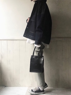 「FREAK'S STORE（フリークスストア）の【一部WEB限定】ビッグシルエットデニムジャケット(Gジャン、オーバーサイズ)（デニムジャケット、ブルー系）」を使った、dxさん（レディース・163cm）の春コーディネート