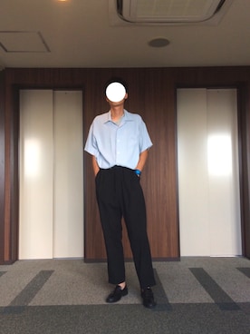 「GU（ジーユー）の（GU）コットンリネンスリムフィットトラウザー（MEN ⁄ チノ・イージーパンツ・デザインパンツ）」を使った、sさん（メンズ・177cm）の夏コーディネート