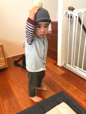 「UNIQLO（ユニクロ）のアイテム（その他パンツ、グリーン系）」を使った、yuit☺︎nさん（キッズ・80cm）の秋コーディネート