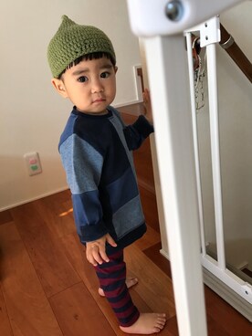 「H&M（エイチ・アンド・エム）のアイテム（スウェット、ブルー系）」を使った、yuit☺︎nさん（キッズ・80cm）の秋コーディネート