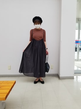 「シースルー」｜「アイテム（ハンチング/ベレー帽）」を使った、しぃさん（レディース・164cm）の秋コーディネート