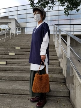 「チェック柄に恋してる」｜「アイテム（キャスケット）」を使った、しぃさん（レディース・164cm）の秋コーディネート