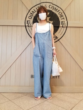 「リラックスコーデ」｜「アイテム（オールインワン・サロペット）」を使った、しぃさん（レディース・164cm）の夏コーディネート