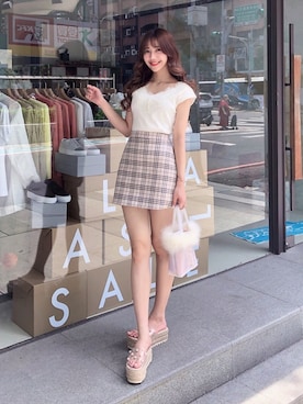 「ROYAL PARTY」｜「アイテム（Tシャツ/カットソー）」を使った、七七🐰💕さん（レディース・160cm）の夏コーディネート