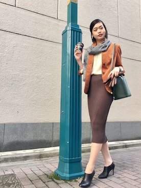 「甘辛mix」｜「アイテム（ノーカラージャケット）」を使った、NEWYORKER　スタッフさん（レディース・169cm）の秋コーディネート