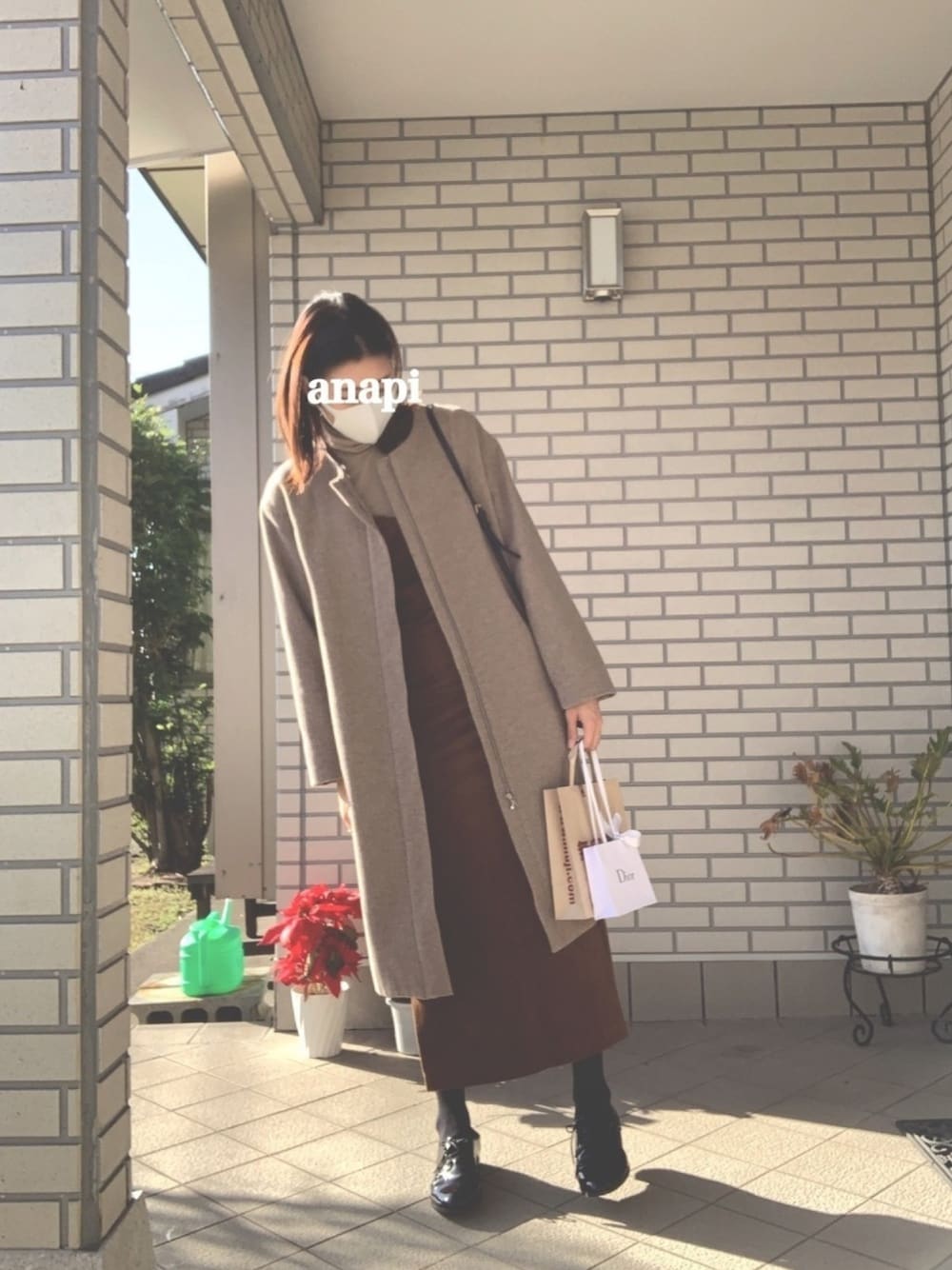 「チョコ色に染まれ、休日スタイル、大人女子、お洒落さんとつながりたい、バレンタイン、ブラウン、高身長女子」｜「amiurのアイテム（オールインワン・サロペット、ブラウン系）」を使った、anapiさん（レディース・170cm）の冬コーディネートの1枚目の写真