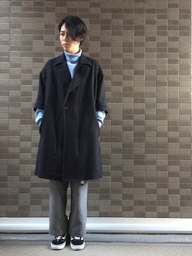 「水色」｜「アイテム（チェスターコート）」を使った、🐯としくん🐯さん（メンズ・171cm）の冬コーディネート