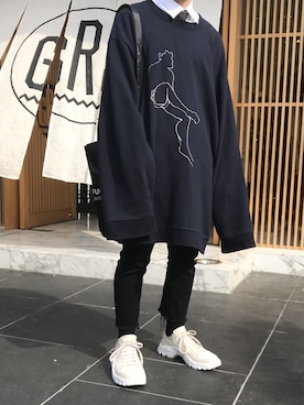 「DRESSEDUNDRESSED（ドレスドアンドレスド）のアイテム（スウェット）」を使った、ﾊﾔｼさん（メンズ・165cm）の春コーディネート