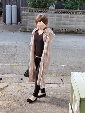 「ニコアンド」｜「アイテム（シャツワンピース）」を使った、りかさん（レディース・161cm）の秋コーディネート